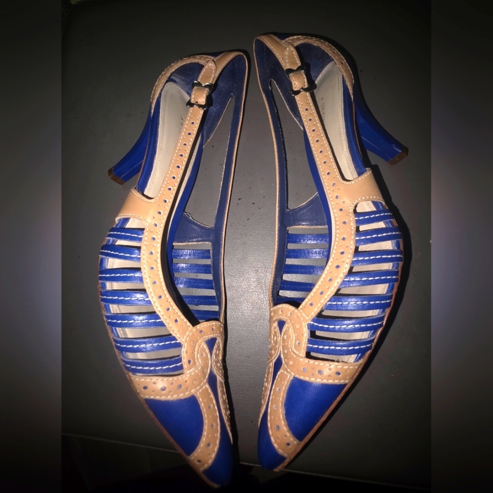 ANTONIO MELANI Blue and Tan Strappy Heels
